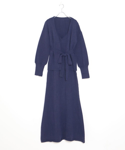 Bab（バブ）の「【WEB限定】ニットキャミワンピース×カーディガン２ピースセットアップ（ワンピース・レディース・ネイビー/ベージュ/ライトグレー・38）」の9枚目の写真