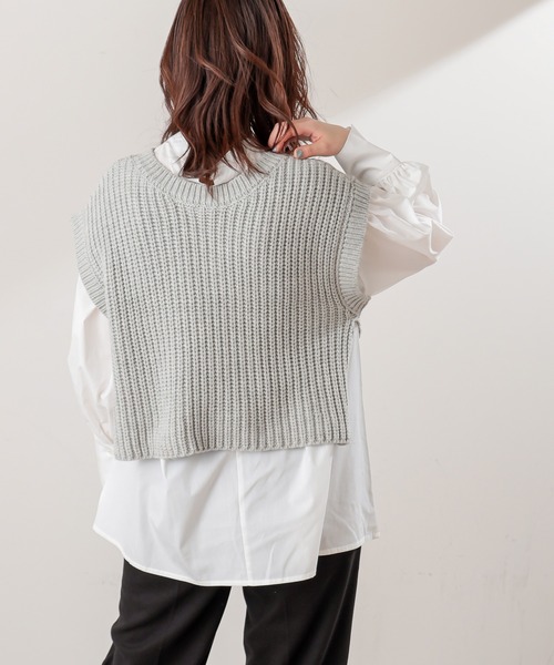 natural couture(ナチュラルクチュール)の「ショート丈ニットベスト×ブラウスセット(シャツ/ブラウス・レディース・ライトグレー/ベージュ/アイボリー・FREE)」の9枚目の写真