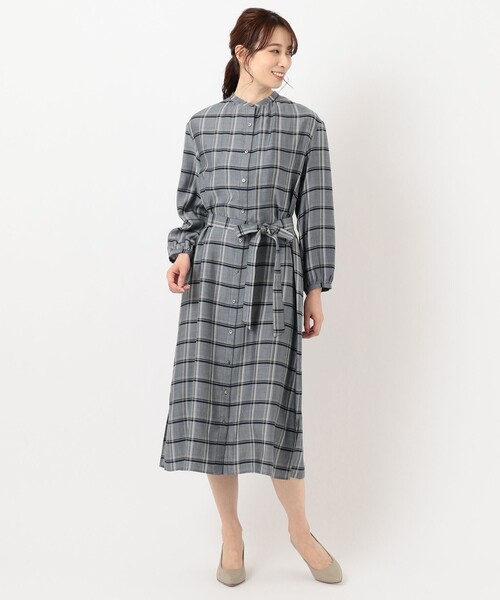 J.PRESS（ジェイプレス）の「【洗える】セルロース綾チェック ワンピース（シャツワンピース・レディース・サックスブルー系3/ネイビー系3・T13/T15）」の6枚目の写真