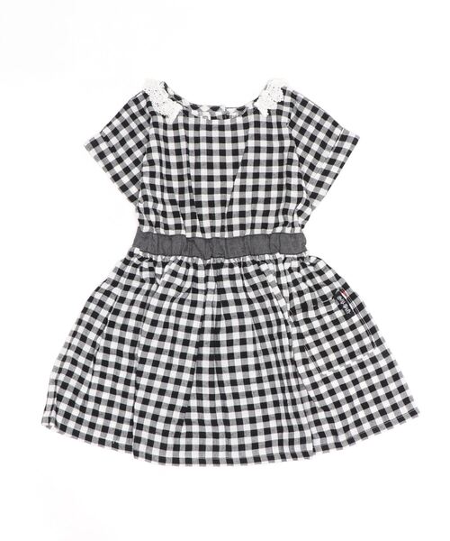 RAGMART(ラグマート)の「レース襟ギャザーワンピース ギンガムチェック 幾何柄 花柄(ワンピース・キッズ・グリーン/レッド/ブラック・100cm/130cm/110cm/120cm)」の1枚目の写真