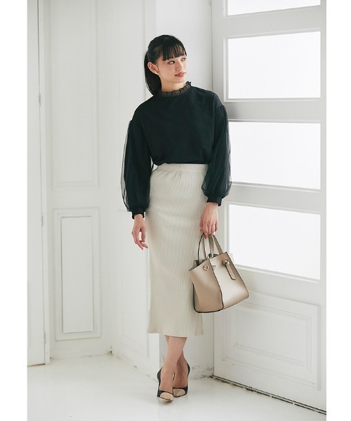 Cookie Chocolate（クッキーチョコレート）の「袖チュールトップス（Tシャツ/カットソー・レディース・ブラック/ベージュ・M）」の10枚目の写真