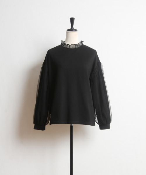 Cookie Chocolate（クッキーチョコレート）の「袖チュールトップス（Tシャツ/カットソー・レディース・ブラック/ベージュ・M）」の11枚目の写真