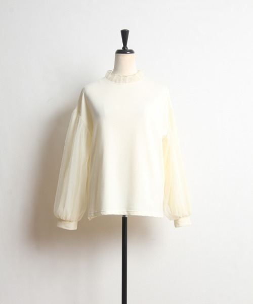 Cookie Chocolate（クッキーチョコレート）の「袖チュールトップス（Tシャツ/カットソー・レディース・ブラック/ベージュ・M）」の6枚目の写真