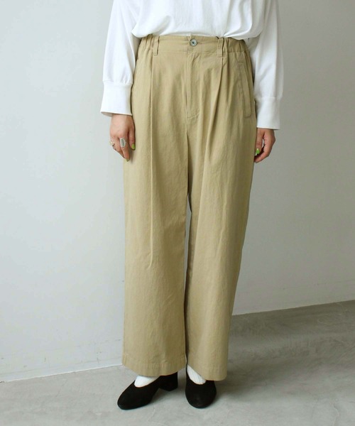 note et silence (ノートエシロンス)の「◇80/2GVラチネ スピンドルパンツ(その他パンツ・レディース・ネイビー/サンドベージュ・FREE)」の1枚目の写真