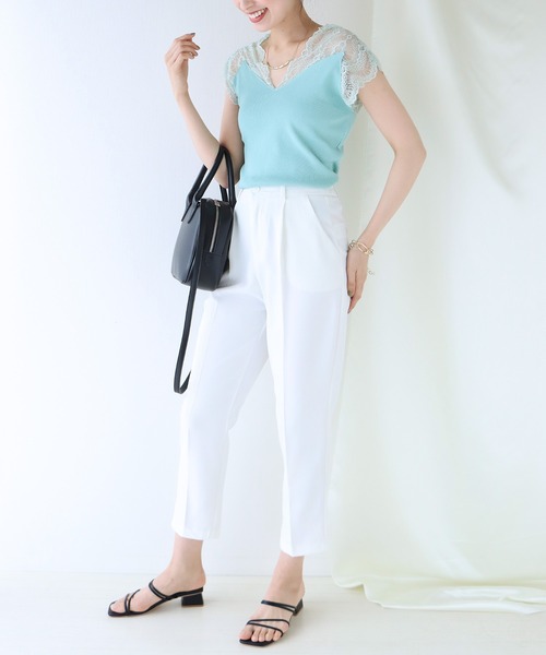 BLUEEAST（ブルーイースト）の「センタープレスタック入りテーパードパンツ（スラックス・レディース・オフホワイト/ベージュ/ブラック/サックスブルー/ピンク/モカ/オレンジ/チャコールグレー・MEDIUM/SMALL/LARGE）」の11枚目の写真