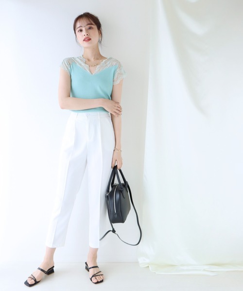 BLUEEAST（ブルーイースト）の「センタープレスタック入りテーパードパンツ（スラックス・レディース・オフホワイト/ベージュ/ブラック/サックスブルー/ピンク/モカ/オレンジ/チャコールグレー・MEDIUM/SMALL/LARGE）」の12枚目の写真