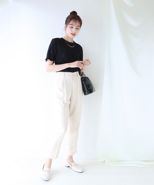 BLUEEAST（ブルーイースト）の「センタープレスタック入りテーパードパンツ（スラックス・レディース・オフホワイト/ベージュ/ブラック/サックスブルー/ピンク/モカ/オレンジ/チャコールグレー・MEDIUM/SMALL/LARGE）」の17枚目の写真