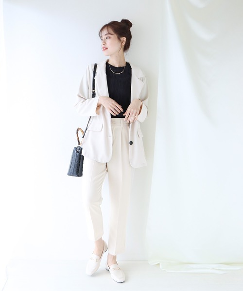 BLUEEAST（ブルーイースト）の「センタープレスタック入りテーパードパンツ（スラックス・レディース・オフホワイト/ベージュ/ブラック/サックスブルー/ピンク/モカ/オレンジ/チャコールグレー・MEDIUM/SMALL/LARGE）」の20枚目の写真