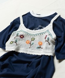 かぎ針編み花刺繍レースビスチェ