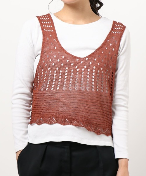 kivi(キヴィ)の「かぎ針ニットビスチェ(ニット/セーター・レディース・ブラック/ベージュ/ダークオレンジ・FREE)」の8枚目の写真