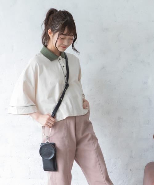 Mysa&Liina（ミーサリーナ）の「パイピング衿配色ショートポロシャツ（Tシャツ/カットソー・レディース・キナリ/チャコールグレー・M）」の3枚目の写真