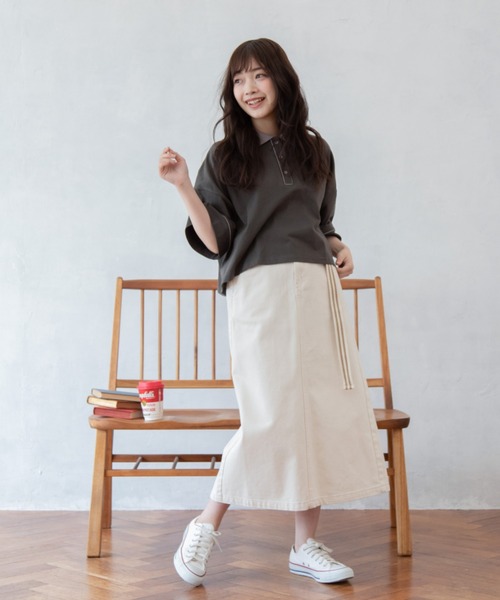 Mysa&Liina（ミーサリーナ）の「パイピング衿配色ショートポロシャツ（Tシャツ/カットソー・レディース・キナリ/チャコールグレー・M）」の7枚目の写真