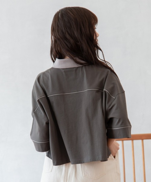 Mysa&Liina（ミーサリーナ）の「パイピング衿配色ショートポロシャツ（Tシャツ/カットソー・レディース・キナリ/チャコールグレー・M）」の12枚目の写真