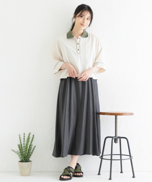 Mysa&Liina（ミーサリーナ）の「パイピング衿配色ショートポロシャツ（Tシャツ/カットソー・レディース・キナリ/チャコールグレー・M）」の13枚目の写真