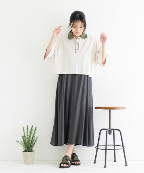 Mysa&Liina（ミーサリーナ）の「パイピング衿配色ショートポロシャツ（Tシャツ/カットソー・レディース・キナリ/チャコールグレー・M）」の14枚目の写真