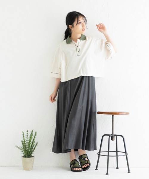 Mysa&Liina（ミーサリーナ）の「パイピング衿配色ショートポロシャツ（Tシャツ/カットソー・レディース・キナリ/チャコールグレー・M）」の15枚目の写真