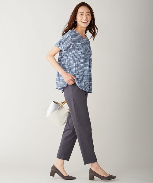 J.PRESS(ジェイプレス)の「【洗える】ポリエステル デシンチェック柄プリント ブラウス(シャツ/ブラウス・レディース・ホワイト系5/サックスブルー系5・11/9)」の4枚目の写真