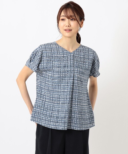J.PRESS(ジェイプレス)の「【洗える】ポリエステル デシンチェック柄プリント ブラウス(シャツ/ブラウス・レディース・ホワイト系5/サックスブルー系5・11/9)」の5枚目の写真