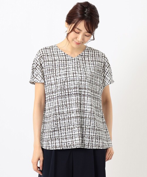 J.PRESS(ジェイプレス)の「【洗える】ポリエステル デシンチェック柄プリント ブラウス(シャツ/ブラウス・レディース・ホワイト系5/サックスブルー系5・11/9)」の6枚目の写真