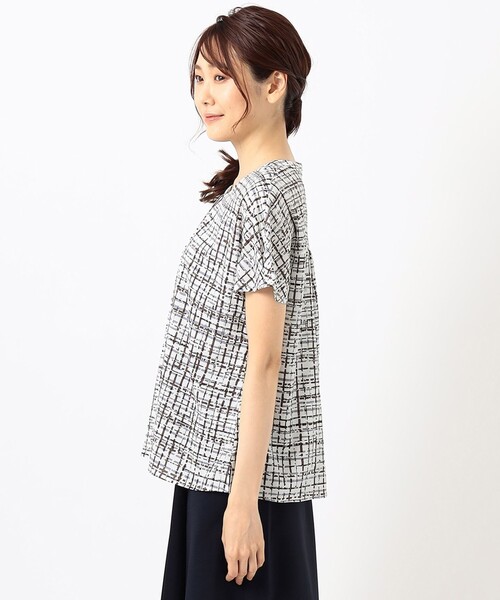 J.PRESS(ジェイプレス)の「【洗える】ポリエステル デシンチェック柄プリント ブラウス(シャツ/ブラウス・レディース・ホワイト系5/サックスブルー系5・11/9)」の7枚目の写真