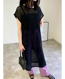 メッシュフレンチスリーブニットワンピース