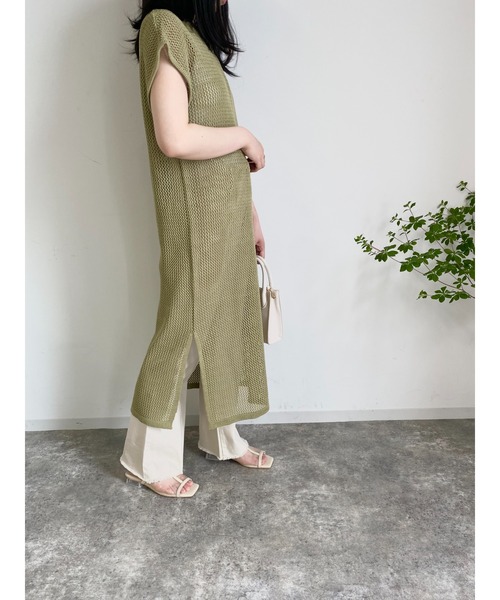 MLI'A（エムリア）の「メッシュフレンチスリーブニットワンピース（ワンピース・レディース・ナチュラル/ブラック/カーキ・M）」の21枚目の写真