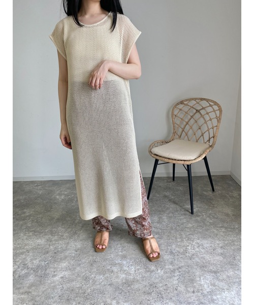 MLI'A（エムリア）の「メッシュフレンチスリーブニットワンピース（ワンピース・レディース・ナチュラル/ブラック/カーキ・M）」の15枚目の写真