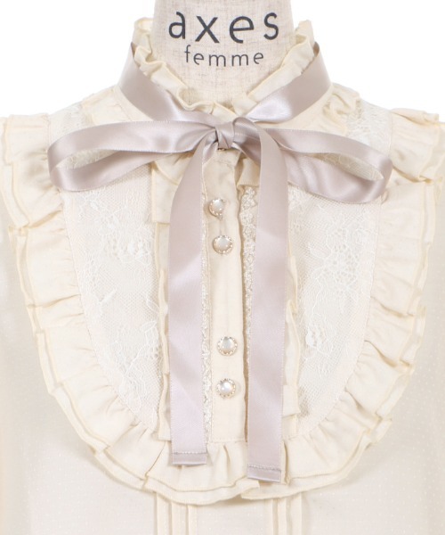 axes femme(アクシーズファム)の「ヨークレースドットドビーBL(シャツ/ブラウス・レディース・ブラック/キナリ/グリーン・MEDIUM)」の7枚目の写真