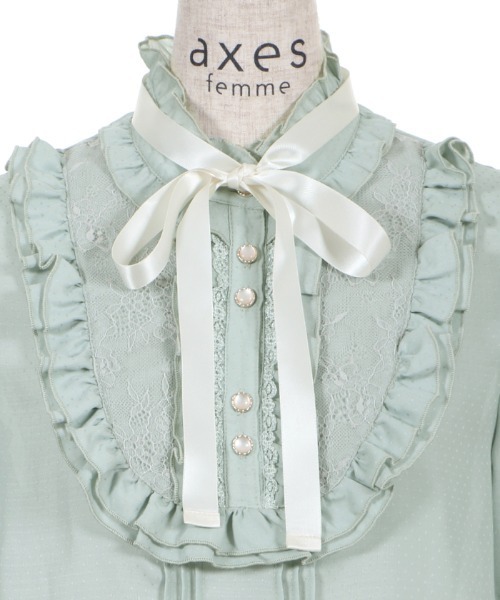 axes femme(アクシーズファム)の「ヨークレースドットドビーBL(シャツ/ブラウス・レディース・ブラック/キナリ/グリーン・MEDIUM)」の16枚目の写真