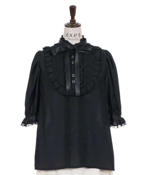 axes femme(アクシーズファム)の「ヨークレースドットドビーBL(シャツ/ブラウス・レディース・ブラック/キナリ/グリーン・MEDIUM)」の20枚目の写真