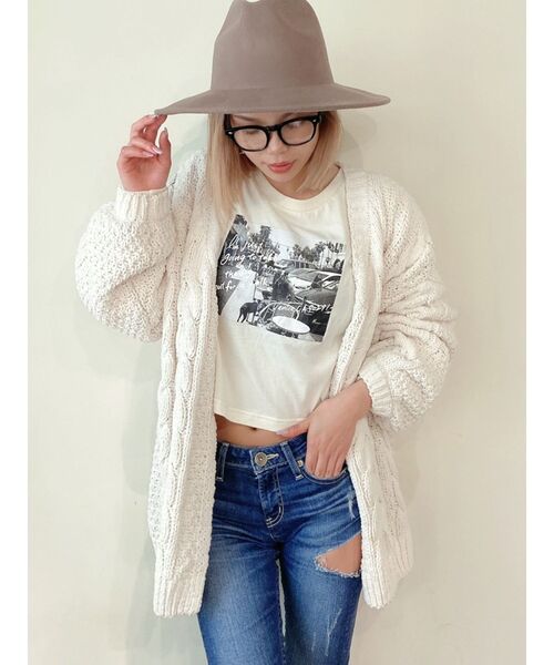 GYDA(ジェイダ)の「LA it girlショート ロンT(Tシャツ/カットソー・レディース・オフホワイト/ブラック/ピンク・FREE)」の5枚目の写真