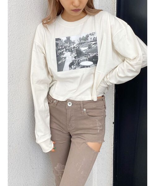 GYDA(ジェイダ)の「LA it girlショート ロンT(Tシャツ/カットソー・レディース・オフホワイト/ブラック/ピンク・FREE)」の10枚目の写真