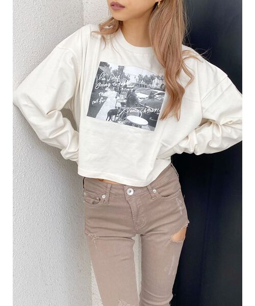 GYDA(ジェイダ)の「LA it girlショート ロンT(Tシャツ/カットソー・レディース・オフホワイト/ブラック/ピンク・FREE)」の11枚目の写真