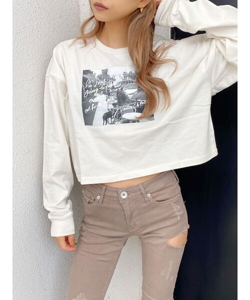 GYDA(ジェイダ)の「LA it girlショート ロンT(Tシャツ/カットソー・レディース・オフホワイト/ブラック/ピンク・FREE)」の12枚目の写真