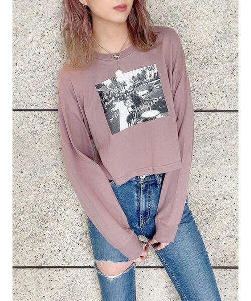 GYDA(ジェイダ)の「LA it girlショート ロンT(Tシャツ/カットソー・レディース・オフホワイト/ブラック/ピンク・FREE)」の13枚目の写真