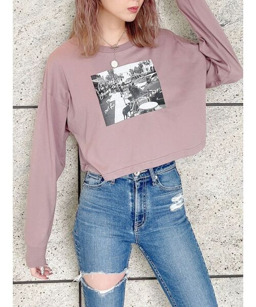 GYDA(ジェイダ)の「LA it girlショート ロンT(Tシャツ/カットソー・レディース・オフホワイト/ブラック/ピンク・FREE)」の14枚目の写真