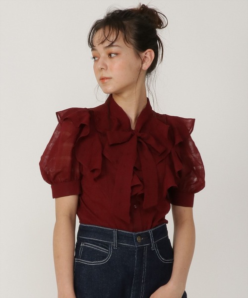 REDYAZEL（レディアゼル）の「シャドーチェックボウタイブラウス（シャツ/ブラウス・レディース・ブラック/オフホワイト/ボルドー・SMALL/MEDIUM）」の11枚目の写真