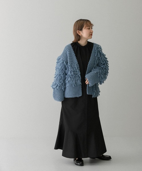 KBF（ケイビーエフ）の「パッチワークループニットカーディガン（カーディガン/ボレロ・レディース・ブルー/ベージュ系その他/アイボリー・ONE）」の7枚目の写真