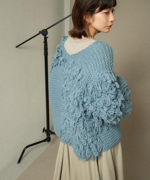 KBF（ケイビーエフ）の「パッチワークループニットカーディガン（カーディガン/ボレロ・レディース・ブルー/ベージュ系その他/アイボリー・ONE）」の11枚目の写真