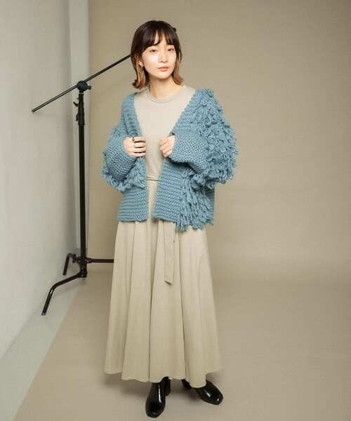 KBF（ケイビーエフ）の「パッチワークループニットカーディガン（カーディガン/ボレロ・レディース・ブルー/ベージュ系その他/アイボリー・ONE）」の13枚目の写真