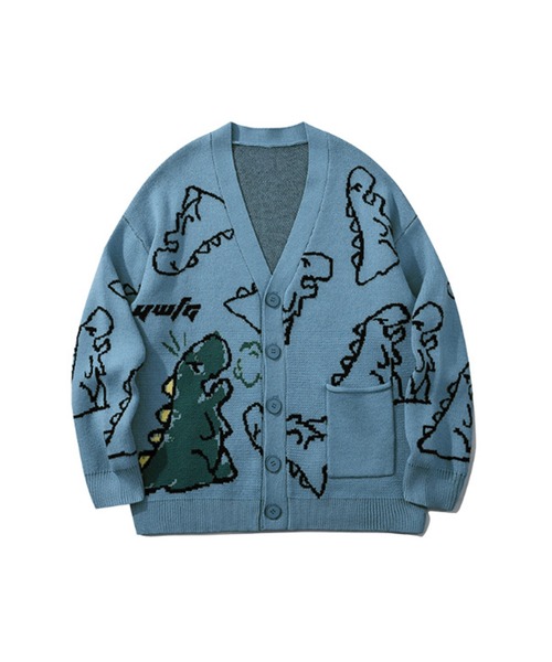 HOOK（フック）の「【HOOK】落書き恐竜イラスト カーディガン（カーディガン/ボレロ・メンズ・グリーン/ブラック/ホワイト/パープル/ライトグレー/ネイビー/ダークベージュ/ライトブルー・XL/L/M/XXL）」の6枚目の写真