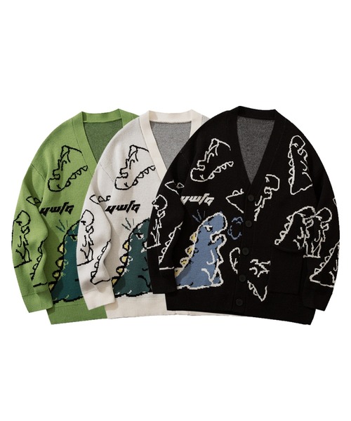 HOOK（フック）の「【HOOK】落書き恐竜イラスト カーディガン（カーディガン/ボレロ・メンズ・グリーン/ブラック/ホワイト/パープル/ライトグレー/ネイビー/ダークベージュ/ライトブルー・XL/L/M/XXL）」の9枚目の写真