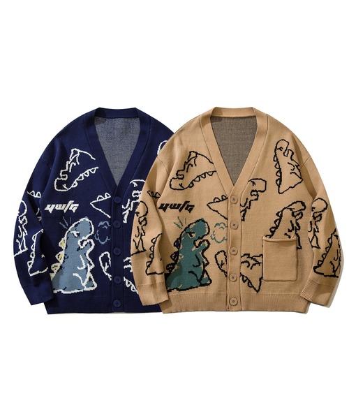 HOOK（フック）の「【HOOK】落書き恐竜イラスト カーディガン（カーディガン/ボレロ・メンズ・グリーン/ブラック/ホワイト/パープル/ライトグレー/ネイビー/ダークベージュ/ライトブルー・XL/L/M/XXL）」の22枚目の写真