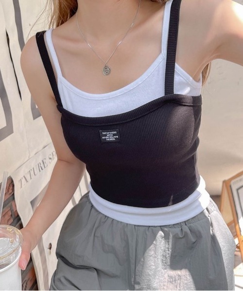 SONA(ソナ)の「SONYUNARA ラベルパッチビスチェ+レイヤードキャミ(タンクトップ・レディース・アイボリー/ブラック/グレー・FREE)」の11枚目の写真