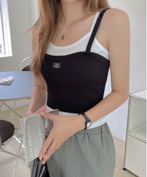 SONA(ソナ)の「SONYUNARA ラベルパッチビスチェ+レイヤードキャミ(タンクトップ・レディース・アイボリー/ブラック/グレー・FREE)」の12枚目の写真