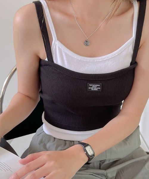 SONA(ソナ)の「SONYUNARA ラベルパッチビスチェ+レイヤードキャミ(タンクトップ・レディース・アイボリー/ブラック/グレー・FREE)」の13枚目の写真