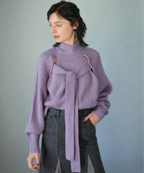 KOH.style（コースタイル）の「ボリュームスリーブ2wayニット（ニット/セーター・レディース・オフホワイト/グリーン/ラベンダー・FREE）」の3枚目の写真