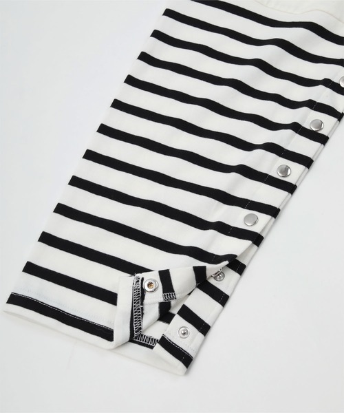 miette（ミエット）の「ﾎﾞﾀﾝｽﾘｰﾌﾞﾎﾞｰﾀﾞｰﾛﾝT（Tシャツ/カットソー・レディース・ブラック×ホワイト・FREE）」の16枚目の写真