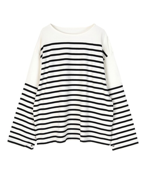 miette（ミエット）の「ﾎﾞﾀﾝｽﾘｰﾌﾞﾎﾞｰﾀﾞｰﾛﾝT（Tシャツ/カットソー・レディース・ブラック×ホワイト・FREE）」の6枚目の写真