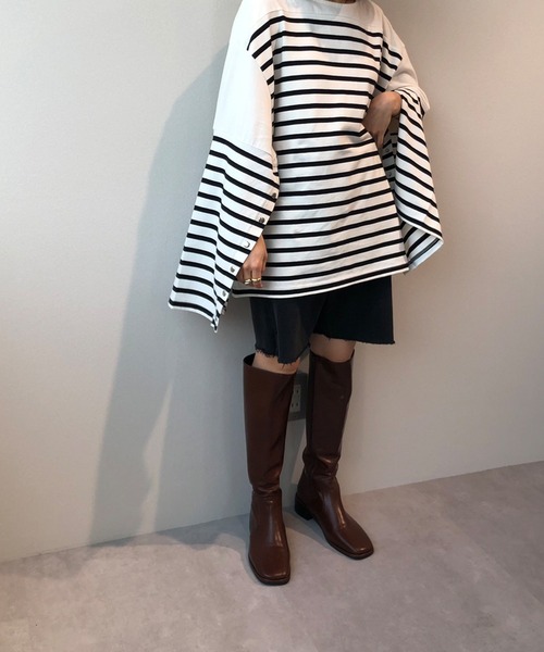 miette（ミエット）の「ﾎﾞﾀﾝｽﾘｰﾌﾞﾎﾞｰﾀﾞｰﾛﾝT（Tシャツ/カットソー・レディース・ブラック×ホワイト・FREE）」の19枚目の写真